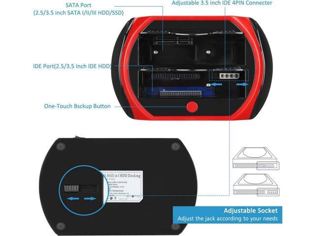 BUCIER USB 2.0 to 2.5 3.5 Inch SATA IDE Dual Slots External Enclosure with All in 1 Card Reader and USB 2.0 Hub for 2.5' 3.5' IDE SATA I/II/III HDD...