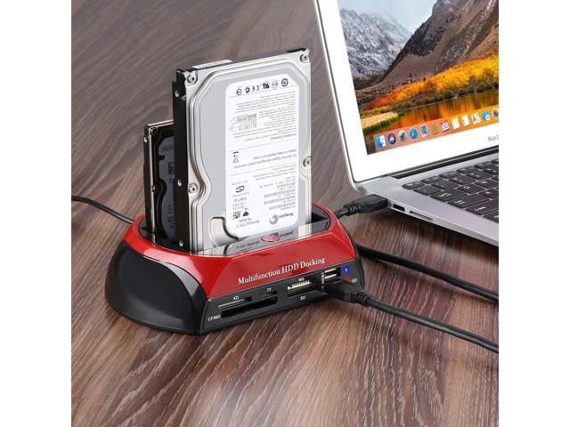 BUCIER USB 2.0 to 2.5 3.5 Inch SATA IDE Dual Slots External Enclosure with All in 1 Card Reader and USB 2.0 Hub for 2.5' 3.5' IDE SATA I/II/III HDD...