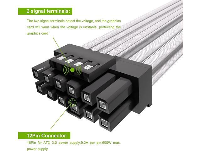 BUCIER 16Pin GPU Cable,Pcie 5.0 12VHPWR Sleeved Modular Cables,Male to Male PSU Cable,Mini 12+4 pin Adapter 600W ATX 3.0 Power Supply for RTX...