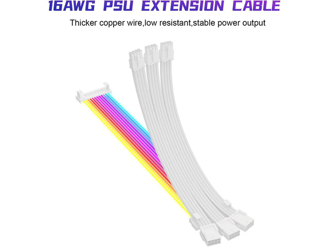 BUCIER RGB PSU Cables,Full White ARGB GPU Power Supply Cable 3 * 8(6+2) Pin,Strimer Extension Cable Kit 5V 3Pin Synchronized,Customed White PC...