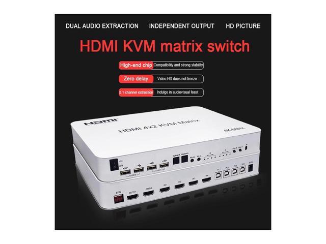 BUCIER 4X2 HDMI KVM Switch Matrix 4Port Dual Monitor Extended Display 4K 60Hz Supports USB2.0 Devices Control Up to 4 Computers