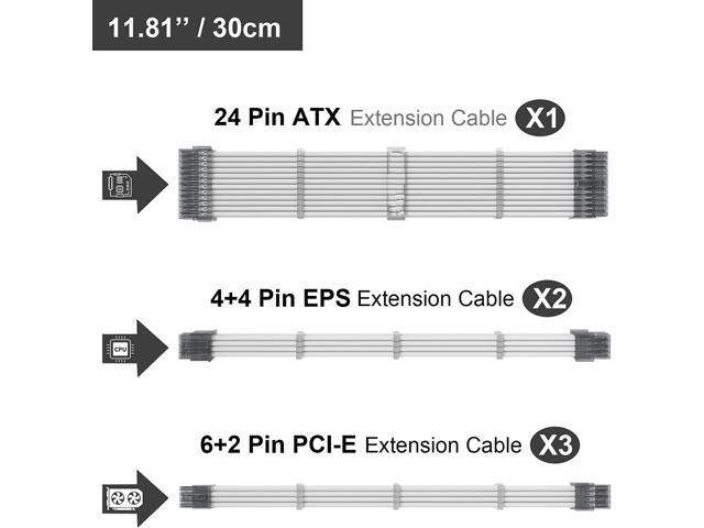 BUCIER PSU Extension Cable Kit Custom Sleeved Power Supply Cable Mod for PC Build 18AWG 24Pin ATX /8 (4+4) Pin EPS CPU Cable /8 (6+2) Pin PCI-E...