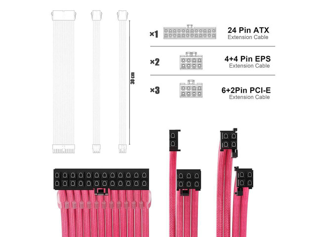 BUCIER PSU Extension Cable Kit Custom Sleeved Power Supply Cable Mod for PC Build 18AWG 24Pin ATX /8 (4+4) Pin EPS CPU Cable /8 (6+2) Pin PCI-E...