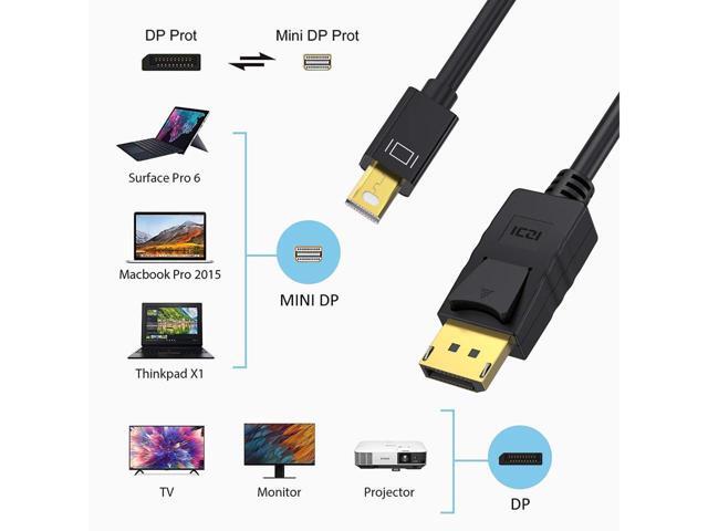 BUCIER Mini DisplayPort to DisplayPort Cable, 6 Feet, Gold-Plated Mini DP to DP Cord (4K@60Hz, 2K@144Hz) Mini DP to DP Display Cable - Black