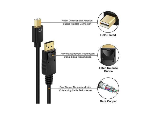BUCIER Mini DisplayPort to DisplayPort Cable, 6 Feet, Gold-Plated Mini DP to DP Cord (4K@60Hz, 2K@144Hz) Mini DP to DP Display Cable - Black