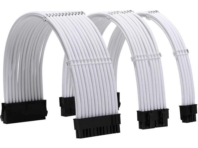 BUCIER Sleeve Extension Power Supply Cable Kit 18AWG ATX 24P+ EPS 8-P+PCI-E8-P with Combs for PSU to Motherboard/GPU (White)
