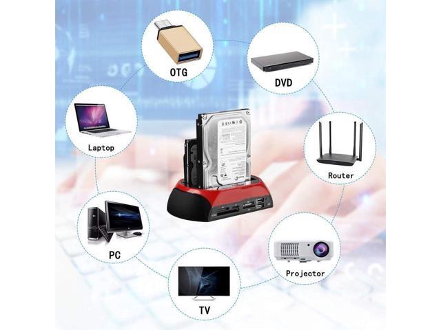 BUCIER Hard Drive Docking Station For SATA & IDE, USB to 2.5' 3.5' SATA IDE Dual bay External Enclosure, All in 1 Card Reader XD/TF/MS/CF/ SD card,...
