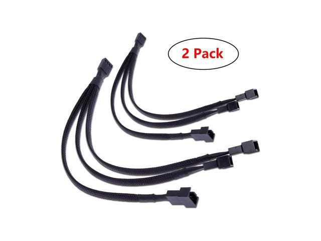 BUCIER PWM Fan Splitter Adapter Cable Sleeved Braided Y Splitter Computer PC 4 Pin Fan Extension Power Cable 1 to 3 Converter 10.6 inches (2 Pack)
