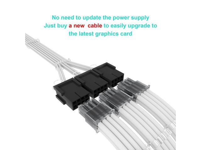 BUCIER 16Pin to 3 * 8(6+2) Pin PCIE GPU Cables Sleeved PSU Extension Cable Mini 12+4 Pin Connector Graphics Card Power Supply RTX 3090Ti 16AWG White