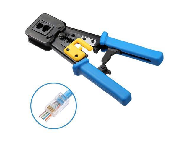 BUCIER RJ45 Crimp Tool Pass Through Cat5 Cat5e Cat6 Crimping Tool for RJ45/RJ12 Regular and End-Pass-Through connectors
