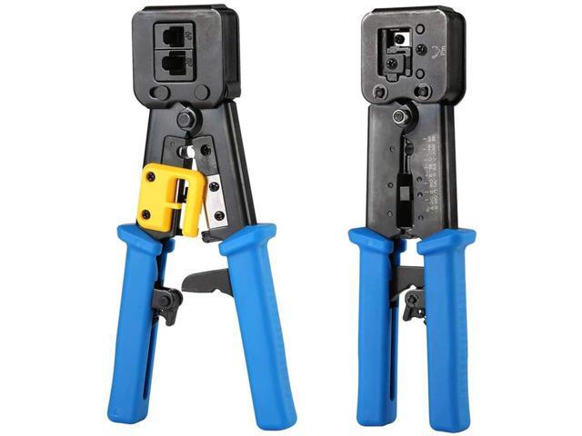 BUCIER RJ45 Crimp Tool Pass Through Cat5 Cat5e Cat6 Crimping Tool for RJ45/RJ12 Regular and End-Pass-Through connectors