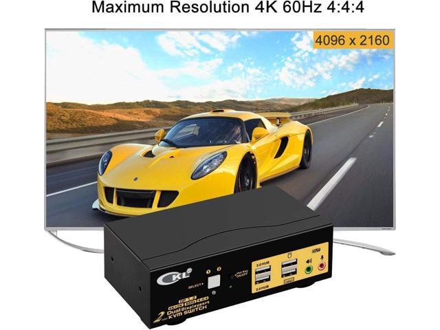 BUCIER KVM Switch Dual Monitor DisplayPort 2 Port 4K 60Hz 4:4:4, 2x2 DP KVM Switch with Audio and USB 2.0 HUB