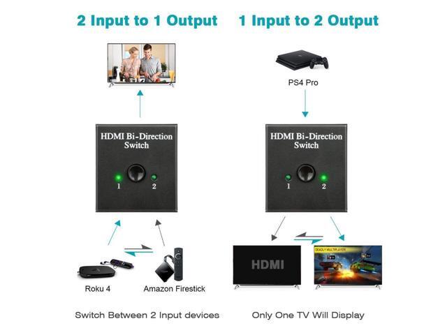 BUCIER 4K Bi-Direction HDMI Splitter 1 in 2 Out / 2 in 1 Out Supports 4K/3D/1080/HDCP Passthrough-HDMI Switcher for HDTV/Blu-Ray...