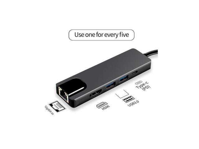 BUCIER USB C Hub with HDMI, 5 in 1 Type C Adapter with 2 USB 3.0 Ports, Gigabit Ethernet, 4K HDMI, Type- C 100W PD, Aluminum USB C Adapter...