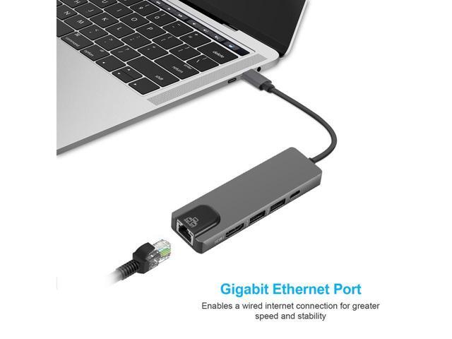 BUCIER USB C Hub with HDMI, 5 in 1 Type C Adapter with 2 USB 3.0 Ports, Gigabit Ethernet, 4K HDMI, Type- C 100W PD, Aluminum USB C Adapter...