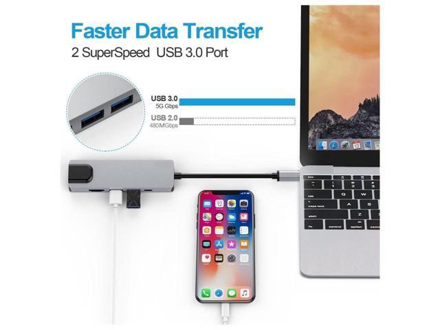 BUCIER USB C Hub with HDMI, 5 in 1 Type C Adapter with 2 USB 3.0 Ports, Gigabit Ethernet, 4K HDMI, Type- C 100W PD, Aluminum USB C Adapter...