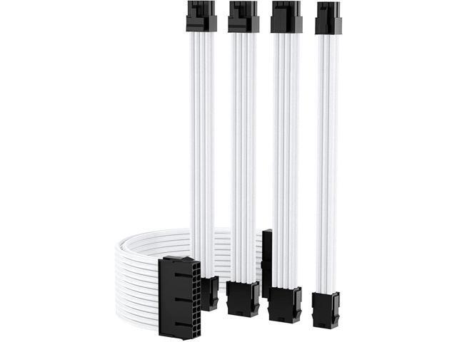 BUCIER Sleeved Cable, White Power Supply Cable Extension Kit, 24PIN ATX, 4+4 PIN EPS, Dual 6+2 PIN PCIE, 6 PIN PCI-E