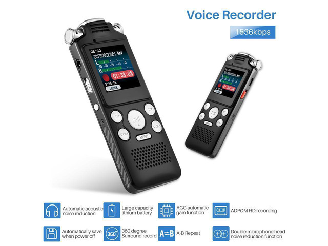 BUCIER Digital Voice Recorder 16GB with Variable Playback Speed, Sound Recorder, Ultra-Sensitive Microphones, MP3 Player, Noise Reduction Audio...