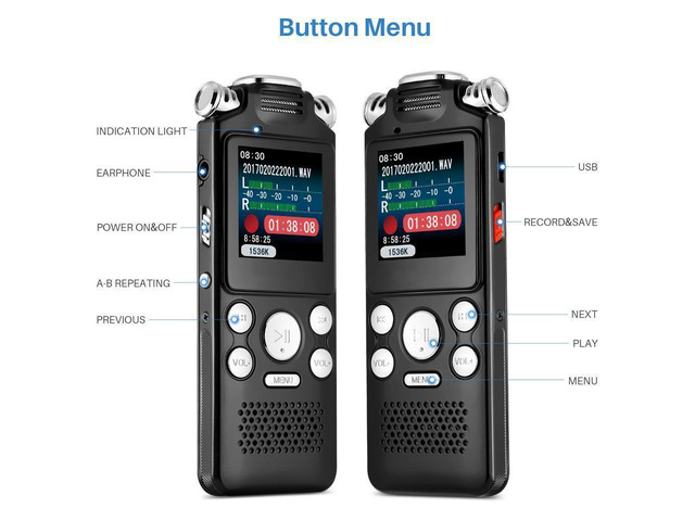 BUCIER Digital Voice Recorder 16GB with Variable Playback Speed, Sound Recorder, Ultra-Sensitive Microphones, MP3 Player, Noise Reduction Audio...