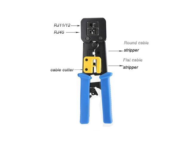 BUCIER RJ45 Crimp Tool Pass Through Cat5 Cat5e Cat6 Crimping Tool for RJ45/RJ12 Regular and End-Pass-Through connectors (Blue)