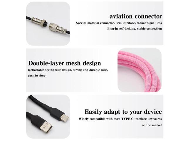 BUCIER Coiled Keyboard Cable for Gaming Mechanical Keyboard, Handwork Braided + PET Mesh, Metal Plug, with Detachable Metal Aviator Connector, 3...