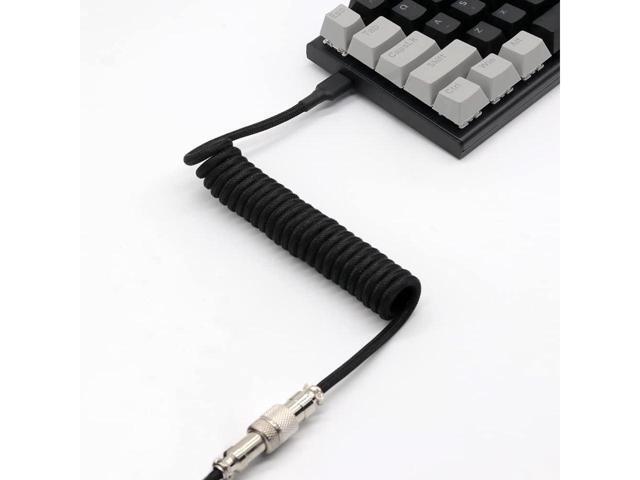BUCIER Coiled Keyboard Cable for Gaming Mechanical Keyboard, Handwork Braided + PET Mesh, Metal Plug, with Detachable Metal Aviator Connector, 3...