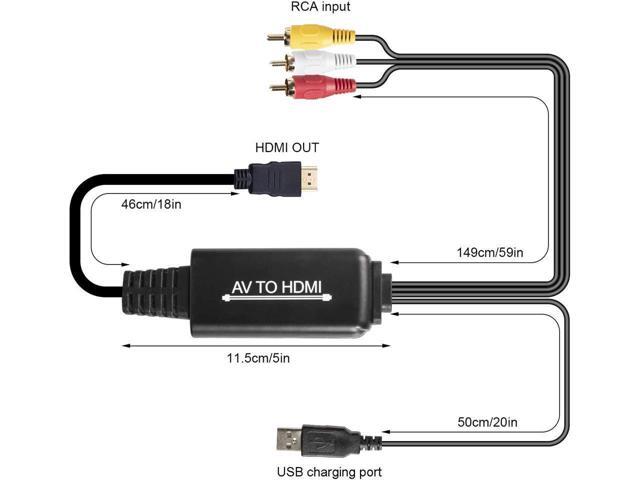 BUCIER RCA to HDMI Converter, AV to HDMI cable, 3 RCA CVBS Composite to 1080P HDMI AV Adapter Supporting PAL NTSC for PC, Laptop, TV, STB, VHS, VCR...