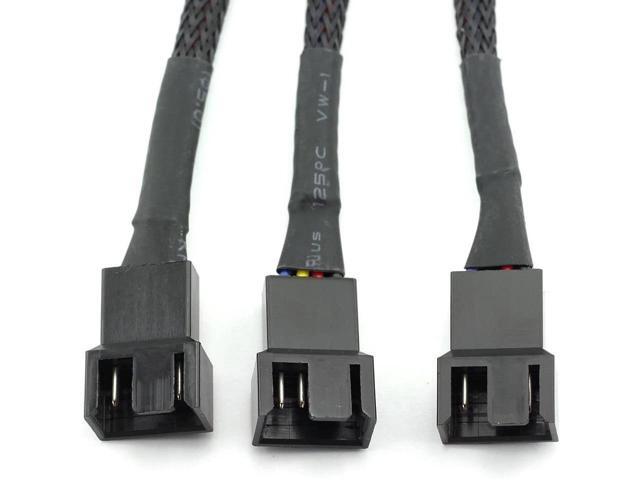 BUCIER 4Pin 1 to 3 Ways PWM Fan Splitter Cable Black Sleeved Fan Power Extension Cable 4Pin Female to 3X 4Pin Male 27cm/10.5 inches