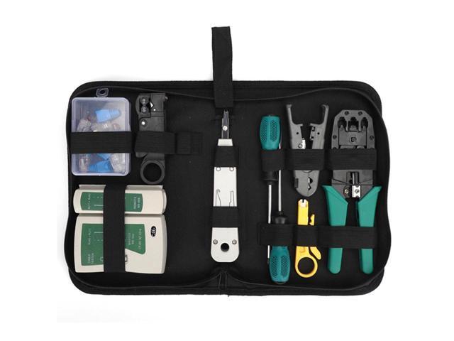 BUCIER Network Cable Repair Maintenance Tool Kit Set 11 in 1 Portable Phone Cable Crimper 8P8C 4P4C 6P6C Connectors RJ45 RJ11 Cat5 Cat6 Cable Tester