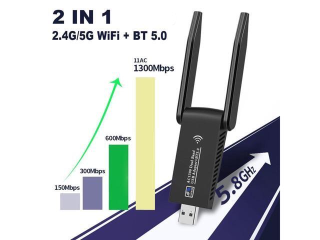 BUCIER Dual Band WiFi + Bluetooth 5.0 Wireless Network Card USB 3.0 1300M 802.11ac Adapter AC1300 With Antenna For Laptop PC 2.4GHz + 5.8GHz Mini...