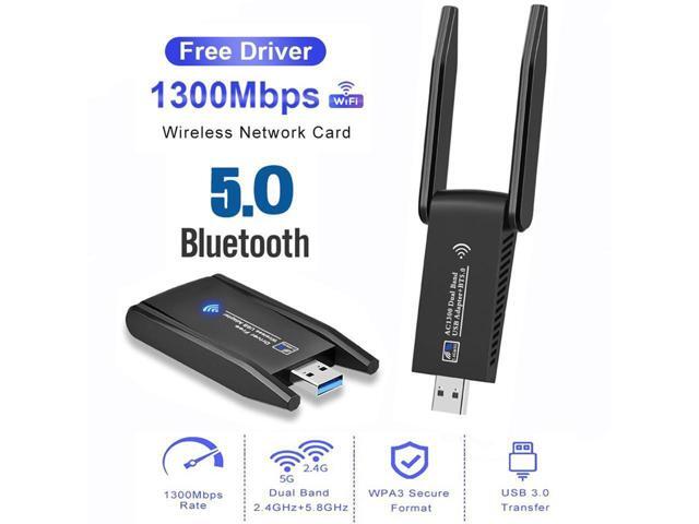 BUCIER Dual Band WiFi + Bluetooth 5.0 Wireless Network Card USB 3.0 1300M 802.11ac Adapter AC1300 With Antenna For Laptop PC 2.4GHz + 5.8GHz Mini...