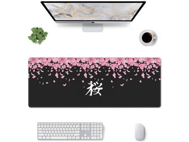BUCIER Sakura Extended Mouse Pad 31.5x11.8 Inch XL Japanese Word Cherry Blossom Flower Non-Slip Rubber Base Large Gaming Mousepad Stitched Edges...
