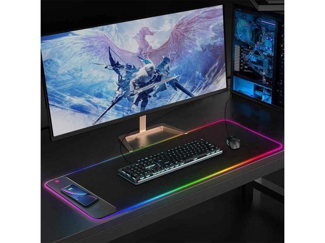 BUCIER Wireless Charging RGB Gaming Mouse Pad 10W, LED Mouse Mat 800x300x4MM, 10 Light Modes Extra Large Mousepad Non-Slip Rubber Base Computer...