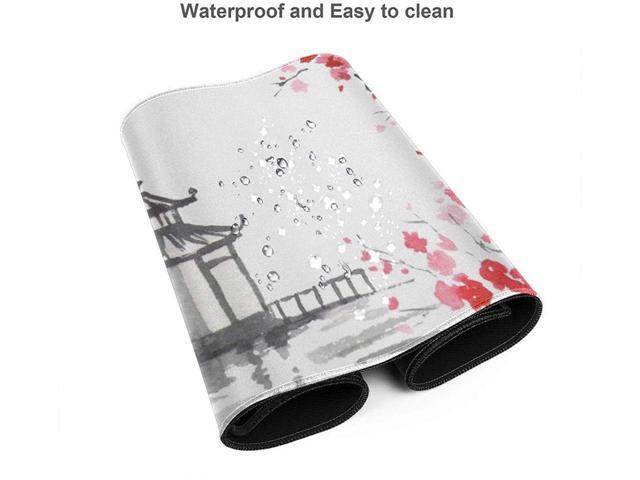 BUCIER Black and White Sumi-E Painting Cherry Blossom Temple Art Gaming Mouse Pad XL Extended Large Mouse Mat Desk Pad Stitched Edges Mousepad Long...