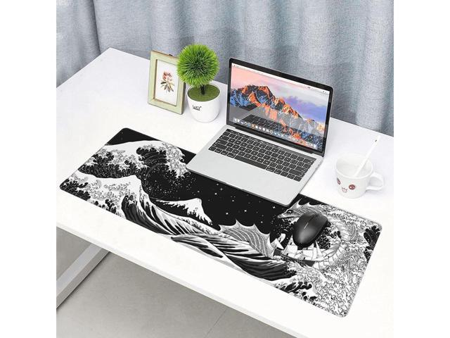 BUCIER Black and White Waves Sea Dragon Gaming Mouse Pad XL, Extended Large Mouse Mat Desk Pad, Stitched Edges Mousepad, Long Non-Slip Rubber Base...