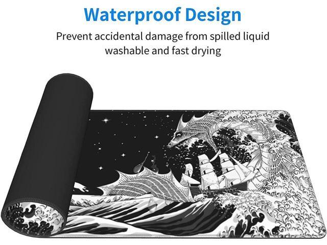 BUCIER Black and White Waves Sea Dragon Gaming Mouse Pad XL, Extended Large Mouse Mat Desk Pad, Stitched Edges Mousepad, Long Non-Slip Rubber Base...