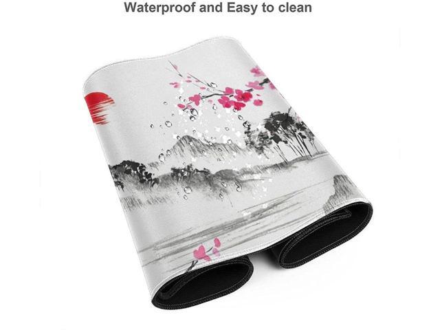 BUCIER Watercolor Sakura Mouse Pad 35.4 X 15.7 Inch Hills Cherry Blossom Extended Large Pink Mouse Mat Non-Slip Rubber Base Mousepad with Stitched...