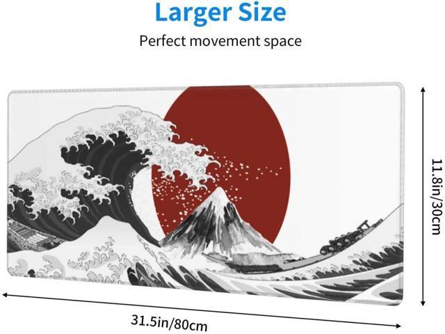 BUCIER Black White Wave Gaming Mouse Pad XL Red Sun Sea Extended Large Desk Cover Big Table Mat Non-Slip Rubber Base Stitched Edge Long Keyboard...