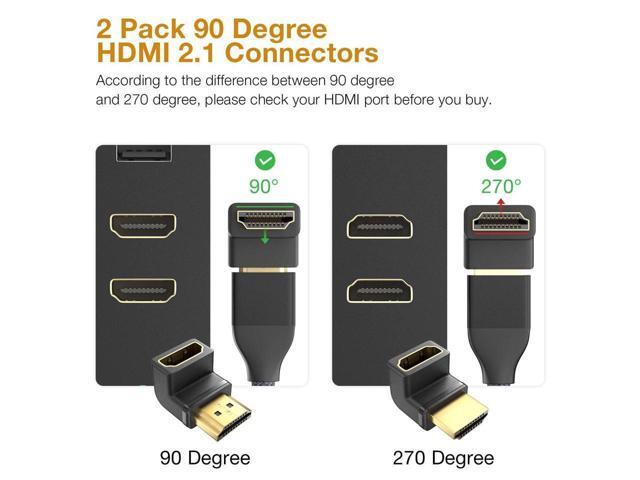BUCIER 8K HDMI Extension Adapter, 2 Pack 90 Degree Right Angle HDMI 2.1 Male to Female Extender Adapter, Support 8K@60Hz, 4K@144Hz, 2K@240Hz, HDR,...