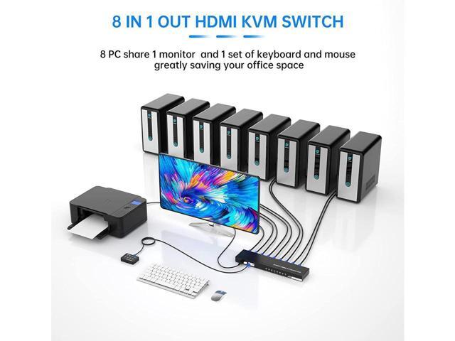 BUCIER KVM Switch HDMI 8 Port, Yinker 4K@30Hz USB HDMI Rack Mout KVM 8 in 1 Out w/9pack Cables 4 USB 2.0 Hubs Desktop Selector IR Remote Rack Mount...
