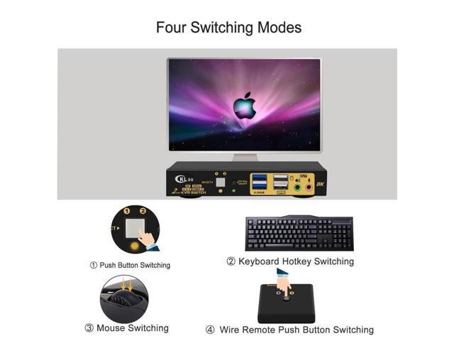 BUCIER 2 Port 8K60Hz 4K144Hz HDMI KVM Switch with Cables, Audio, Microphone, and 2 pcs USB 3.0 Peripheral Hub for Keyboard Mouse 2 Computers...