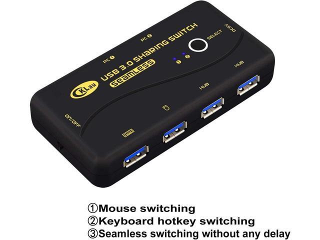BUCIER Seamless USB 3.0 Sharing Switch Selector 4 Port 2 Computers Peripheral Switcher for PC, Printer, Scanner, Mouse, Keyboard with 2 Pack USB...