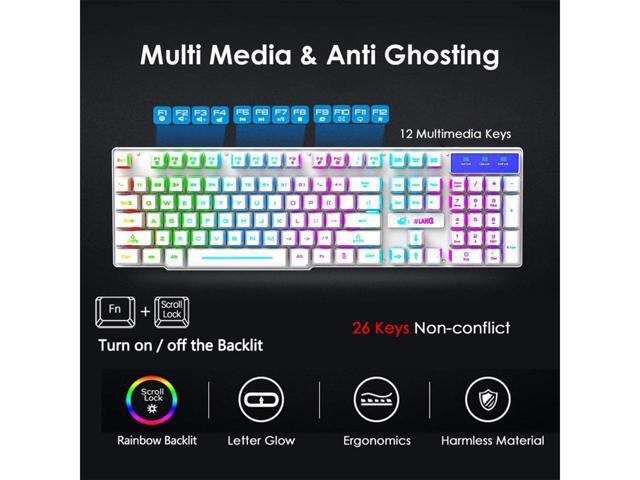 BUCIER Wireless gaming keyboard and mouse combination, with rainbow LED backlight, rechargeable waterproof mechanical dustproof 7-color backlight,...