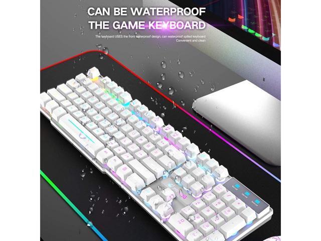 BUCIER Wireless gaming keyboard and mouse combination, with rainbow LED backlight, rechargeable waterproof mechanical dustproof 7-color backlight,...