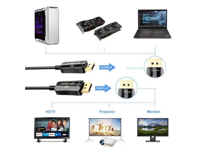 BUCIER Fiber 8K 4K DisplayPort Cable DP 1.4 HBR3 8K@60Hz 4K@144Hz High Speed 32.4Gbps Optical Fiber Slim and Flexible DP to DP Cable 50 ft/15m