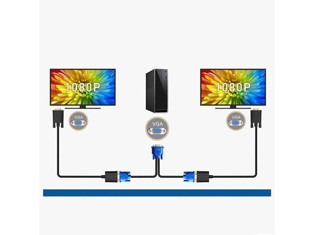 BUCIER VGA Monitor Y-Splitter Cable,VGA 1 Male to Dual 2 VGA Female Adapter Converter Video Cable for Screen Duplication - 1 Foot