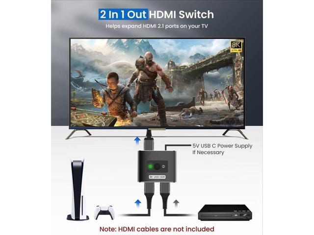 BUCIER HDMI 2.1 Switch 8K HDMI Switcher, 4K 120hz HDR Aluminum Bi-Directional Switch Splitter 2 in 1 Out or 1 in 2 Out, Support High Speed 48Gbps...