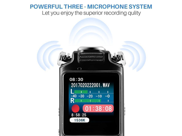 BUCIER 16GB digital recorder with variable speed playback, audio recorder, HD noise reduction dual microphone, MP3 player, for lectures, meetings,...