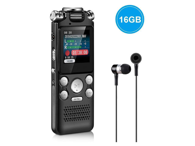 BUCIER 16GB digital recorder with variable speed playback, audio recorder, HD noise reduction dual microphone, MP3 player, for lectures, meetings,...