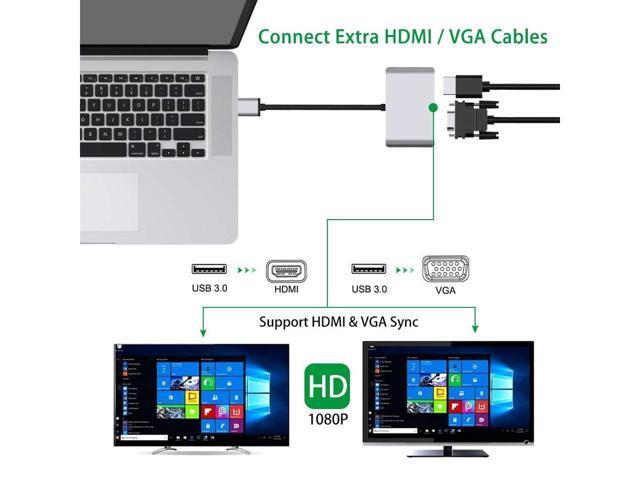BUCIER 2 in 1 USB 3.0 to HDMI VGA Adapter 1080P, Built-in Driver, Support HDMI VGA Sync Output for Windows 10 / 8 / 7 Only, NOT Mac OS / Linux /...